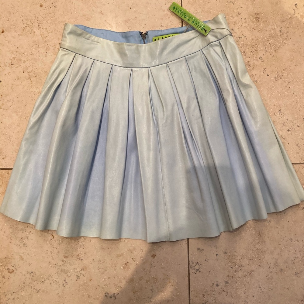 Alice and Olivia baby blue leather skirt